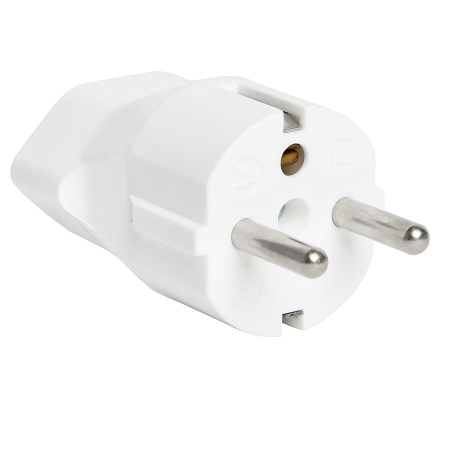 Reiseadapter CH-SchuKo - CH-T23 nach Schuko, 16A, kein Kinderschutz, weiss