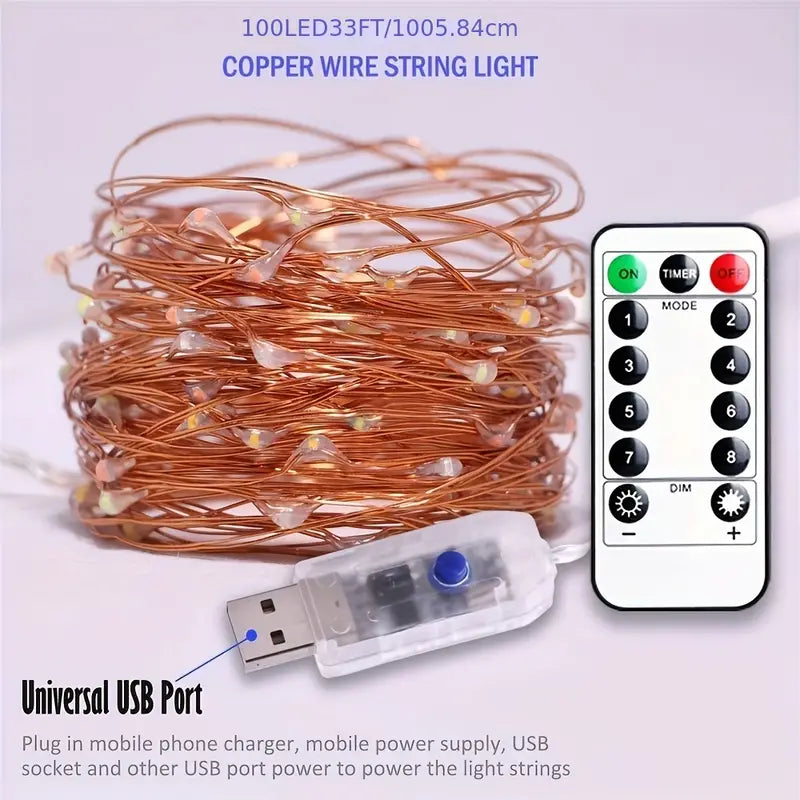 Twinkle Star 100 LEDs Kupferdraht-Lichterketten 10m Warmweiss