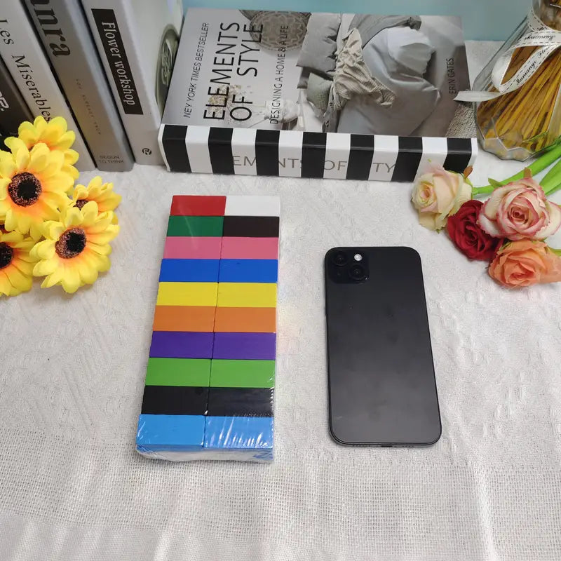 100 Stück Holzdomino-Puzzle-Spielzeug Bausteine Farbig