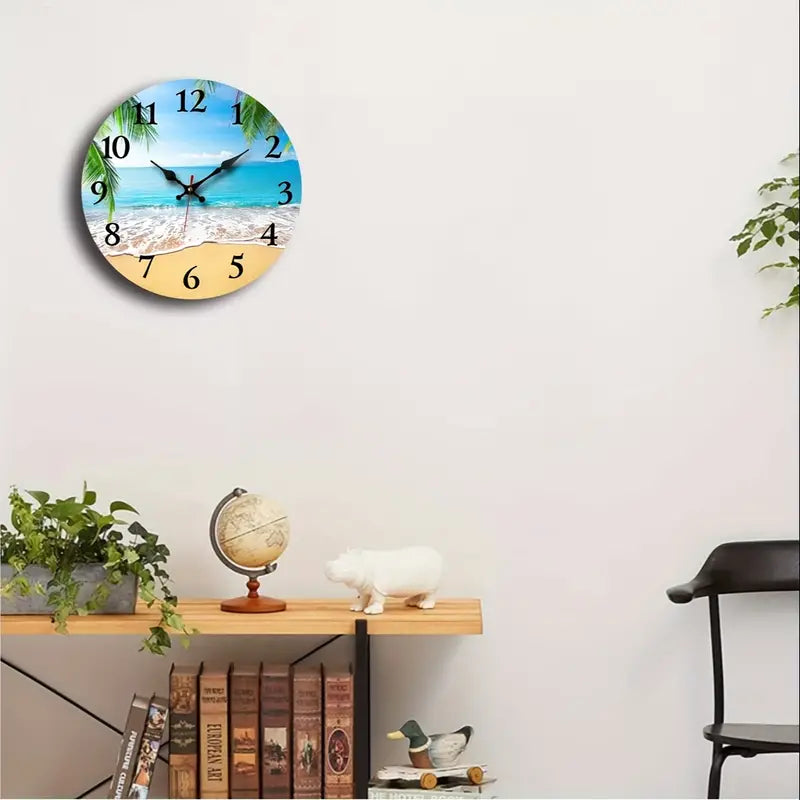 Holzwanduhr mit Strand-Design zum Aufhängen 1x AA 1.5 Batterie 25cm