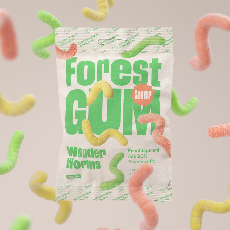 Forest Gum Wonder Worms, Fruchtgummi, 100g Beutel