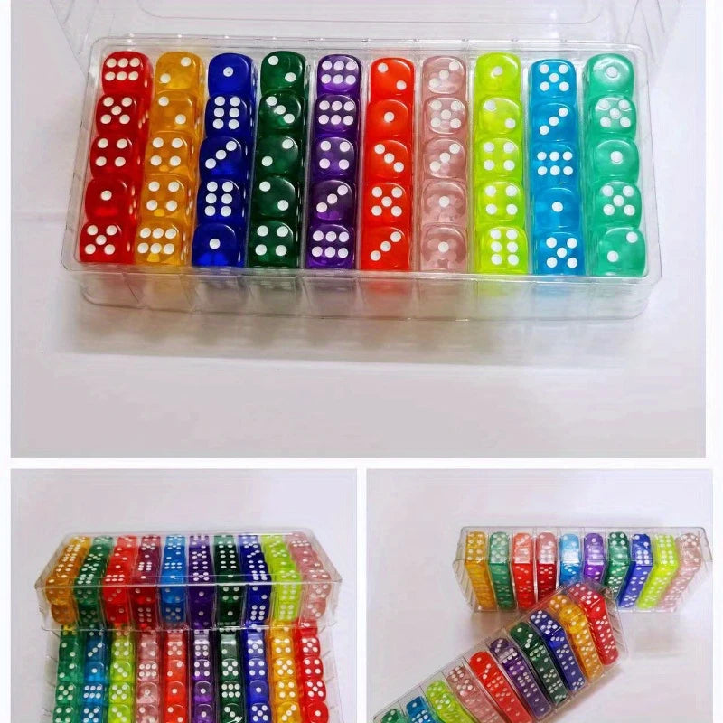 50-teiliges Set aus Acrylwürfeln in verschiedenen Farben, 6-seitig