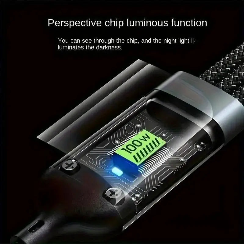 100W Schnellladekabel 3-in-1 USB Type C - Multi-Port 1.2m