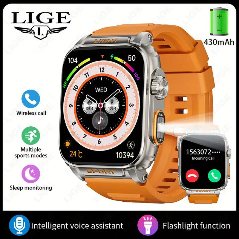 LIGE Smartwatch - HD LED Display, Über 70 Sportmodi, Schlaf- & Kompass-Tracker Orange