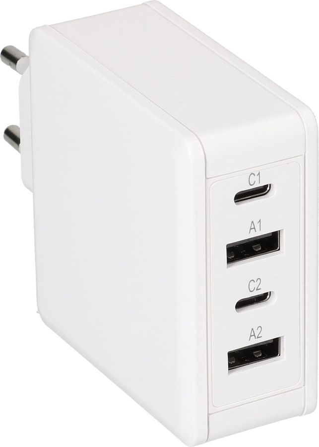 USB Schnellladeadapter 2x USB-C PD 2x USB-A 65W weiss