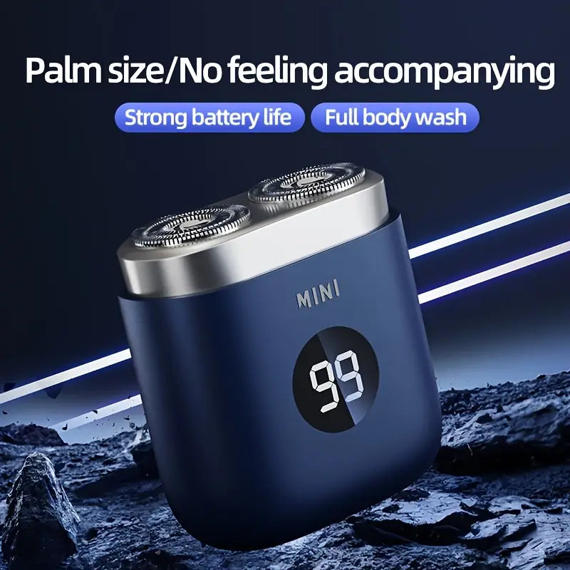 Mini-Rasierer mit Doppelkopf & Akkuanzeige, Wiederaufladbar Blau