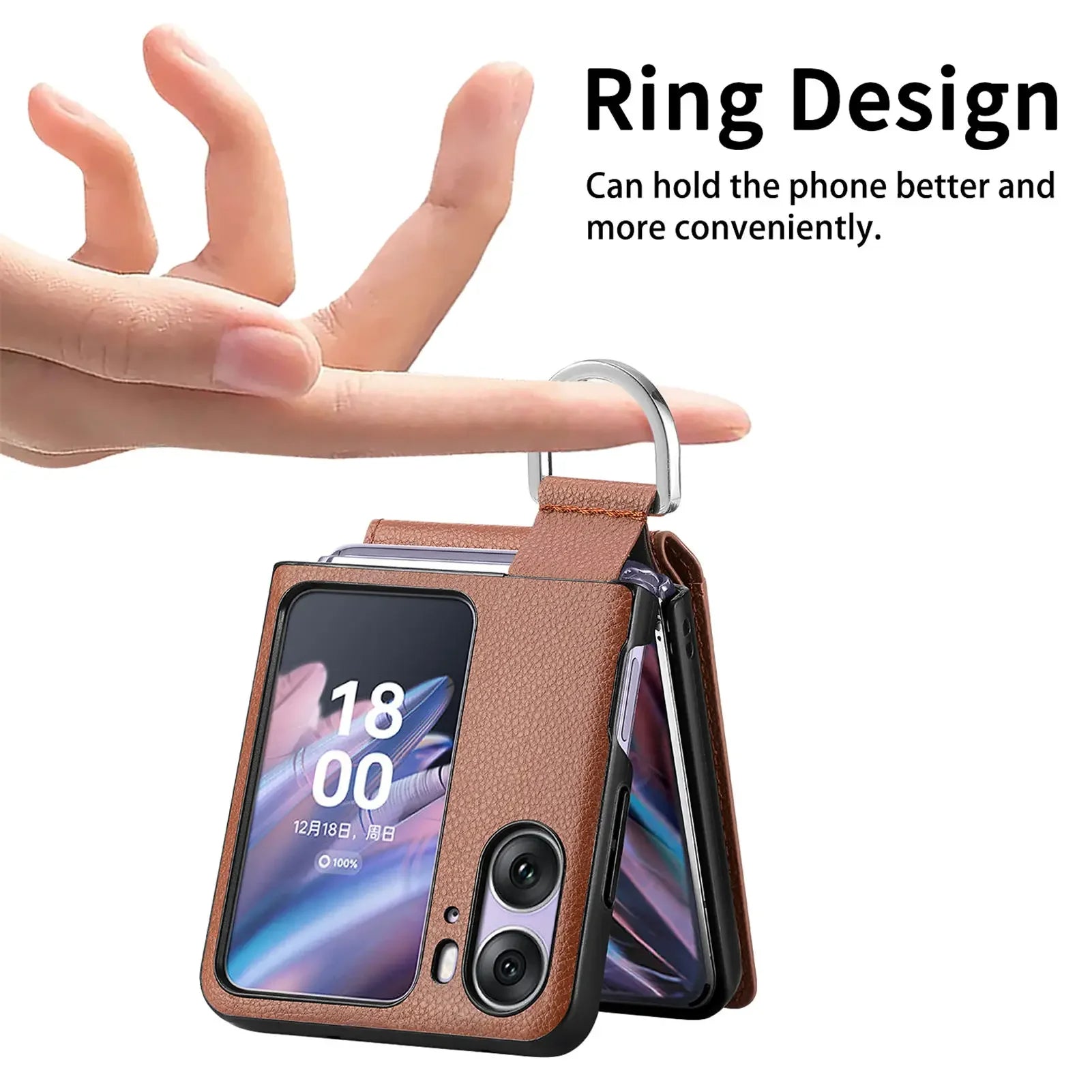 Magnet Ringhalter Kreditkarten Case für Oppo Find N2 Flip 5G (Braun)