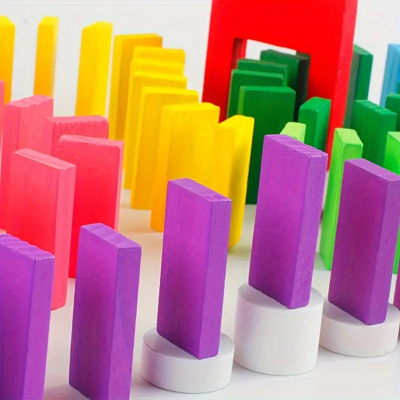 100 Stück Holzdomino-Puzzle-Spielzeug Bausteine Farbig