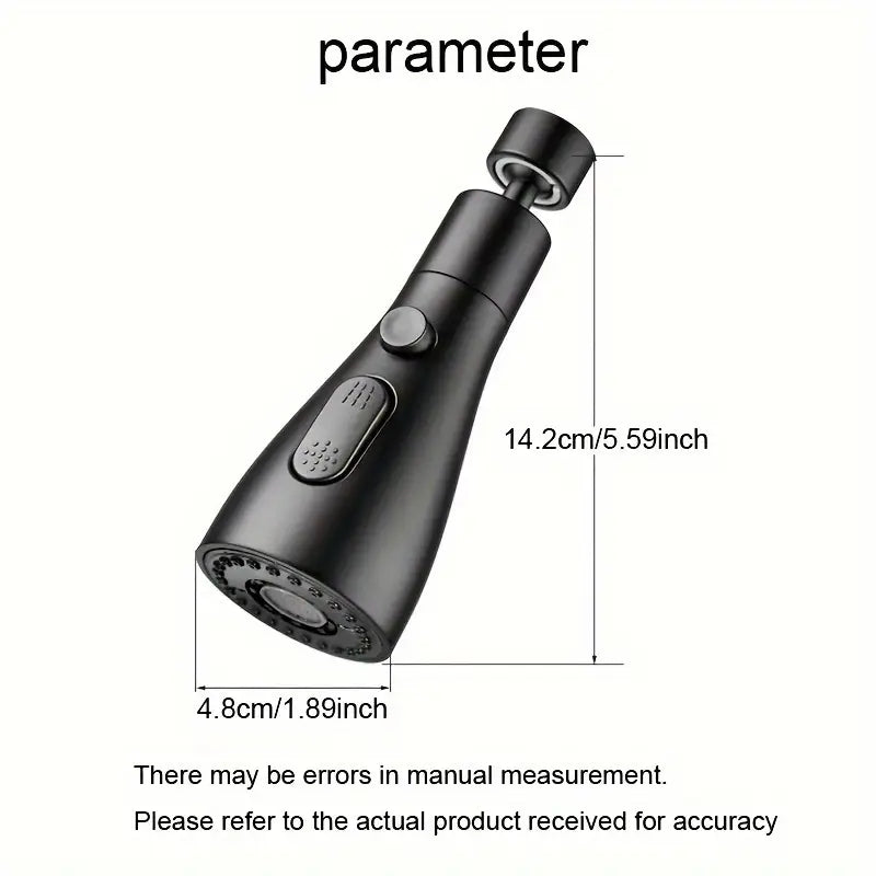 3-Modus-Drehbarer Wasserhahnen Aufsatz mit Sprühdüse Schwarz