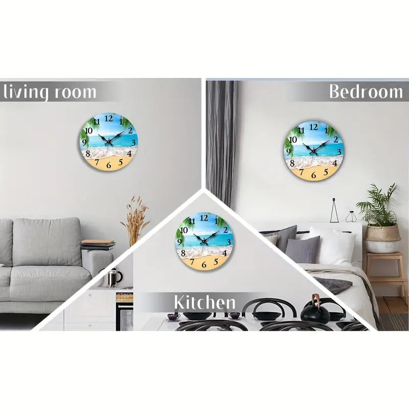 Holzwanduhr mit Strand-Design zum Aufhängen 1x AA 1.5 Batterie 25cm