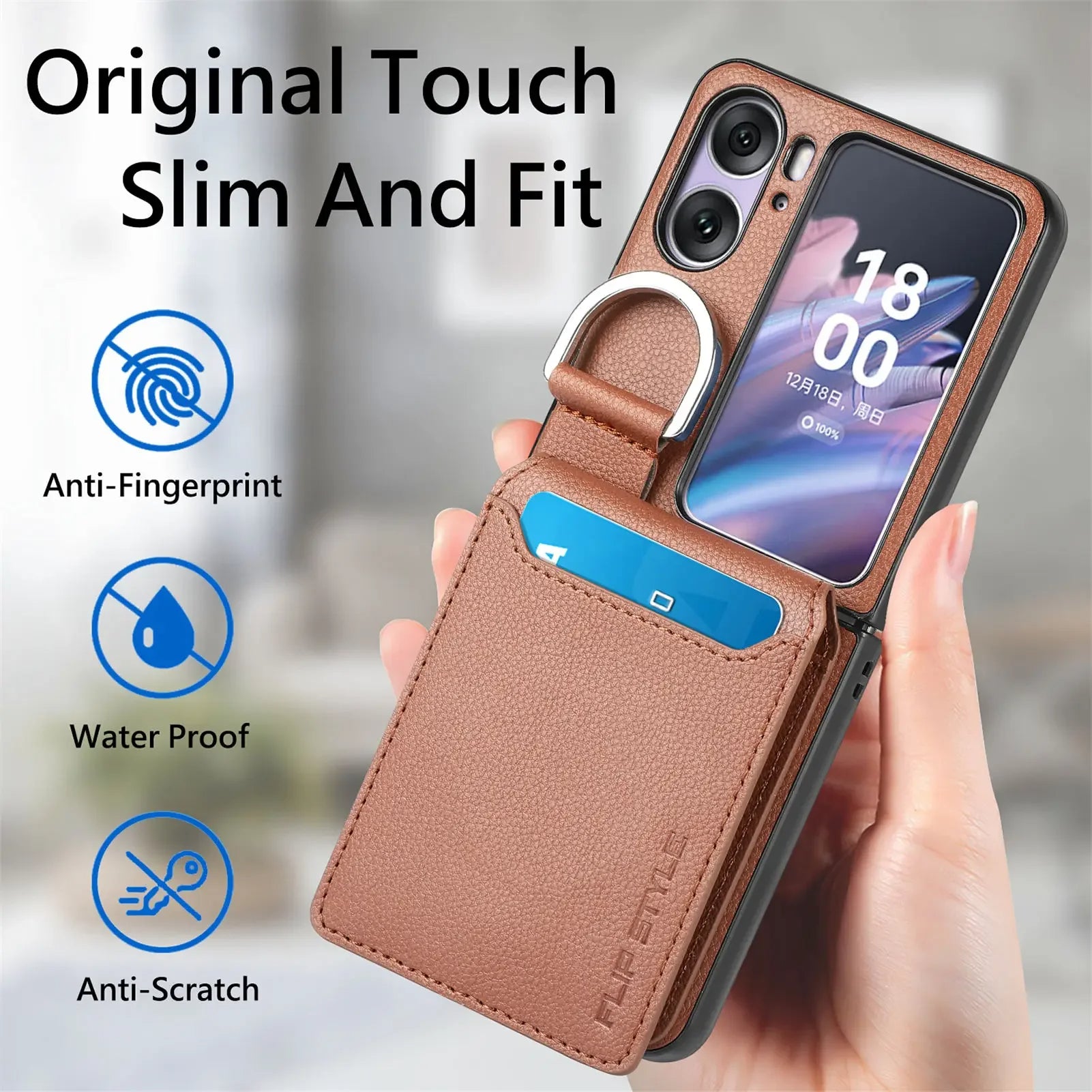 Magnet Ringhalter Kreditkarten Case für Oppo Find N2 Flip 5G (Braun)