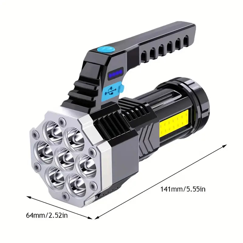 7 LED Hochleistungs-Taschenlampe, USB aufladung mit COB-Seitenlicht