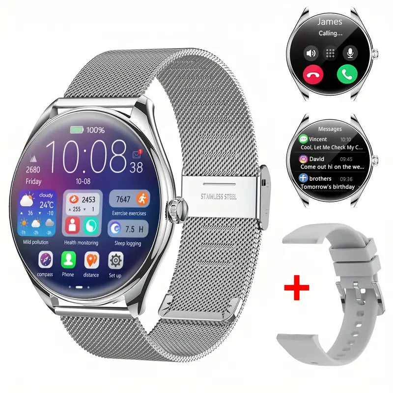 Ultradünne, langlebige Smartwatch MT55 für SIe & Ihn mit 5–7 Tage Akkulaufzeit (Silber)