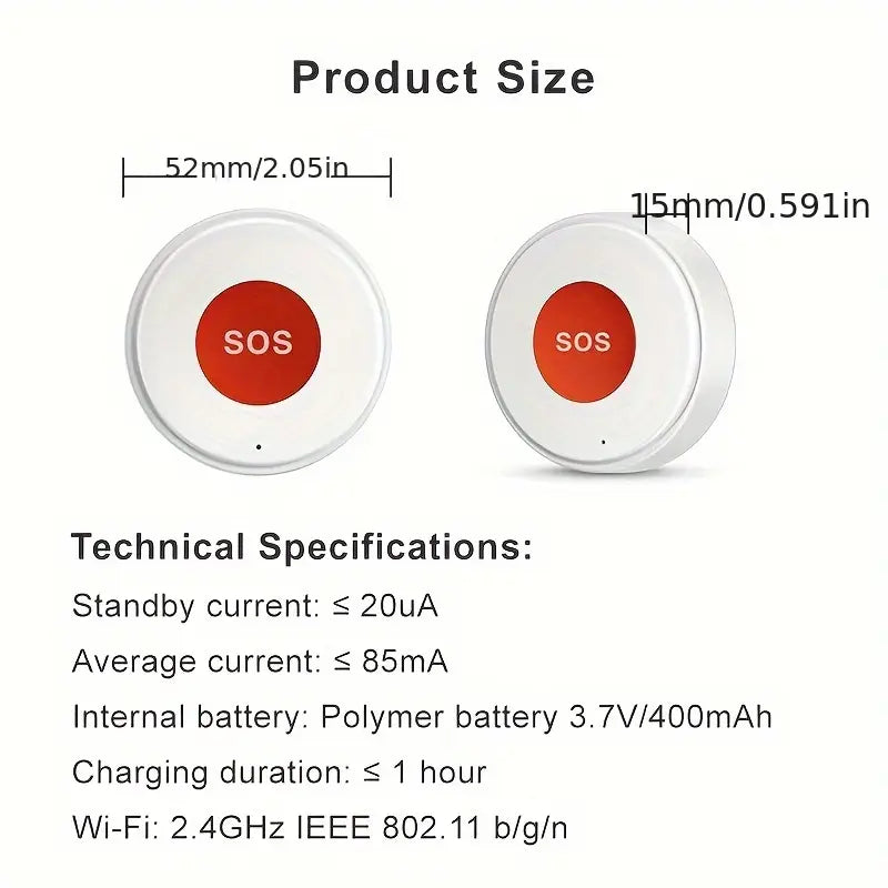 Hochwertiger Kabelloser SOS Notfallknopf mit Wi-Fi & App-Benachrichtigungen