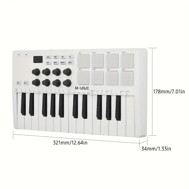 M-VAVE 25-Tasten Tragbare MIDI-Keyboard mit Akku & USB/Batteriebetrieben