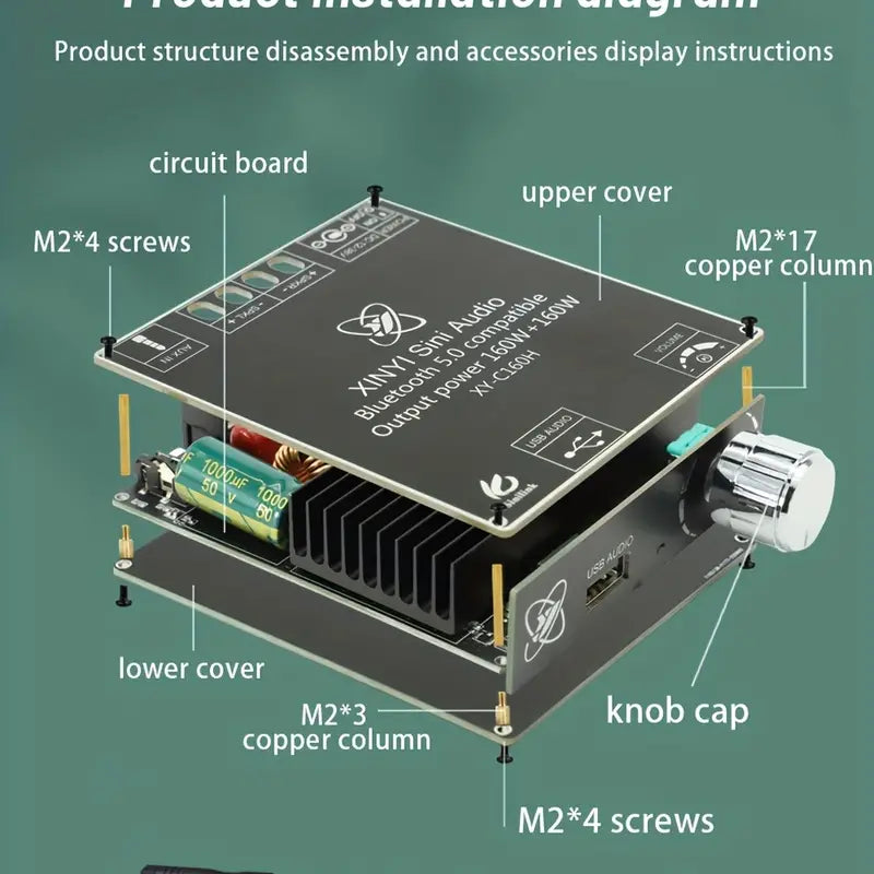 Fertiger Mini Bausatz Audio Digital Power Amplifier 50Wx2 BT 5.0