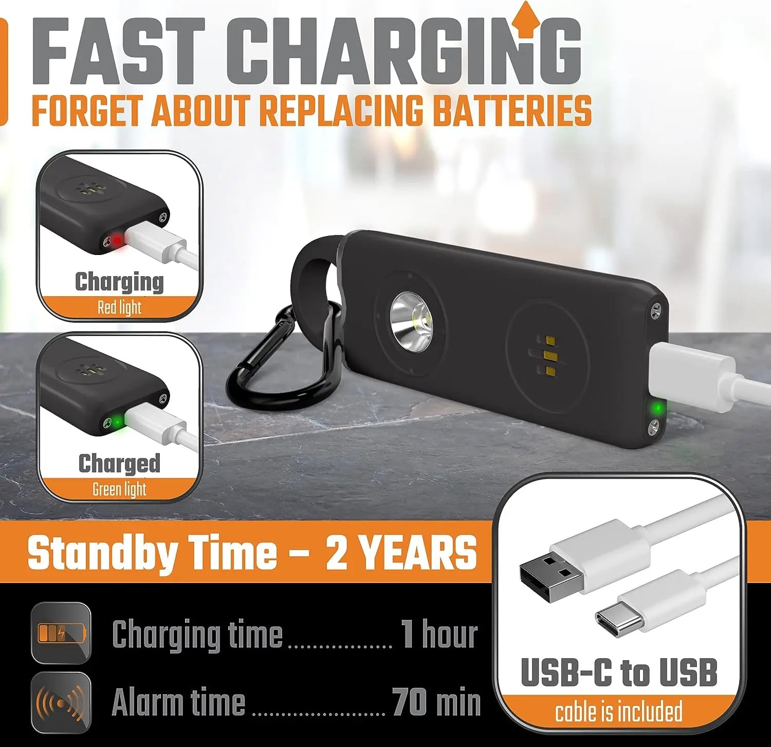 Selbstverteidigungs-Schlüsselanhänger, 130 dB, Taschenlampe