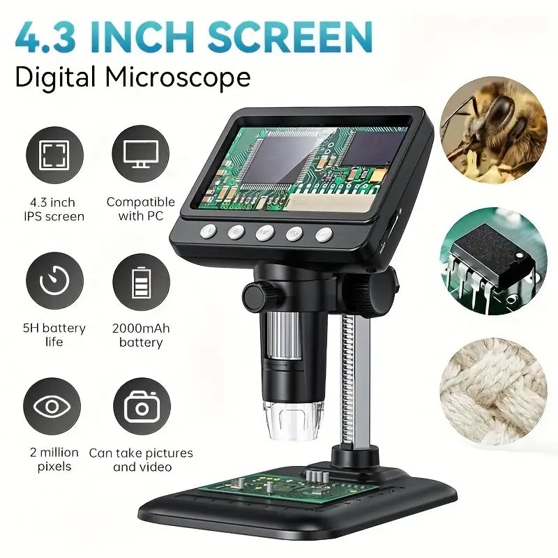 Digitales Mikroskop mit 10.92cm HD IPS Bildschirm, 50-1000X Zoom