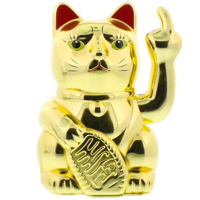 Winkekatze Stinkefinger, Gold, 15 cm