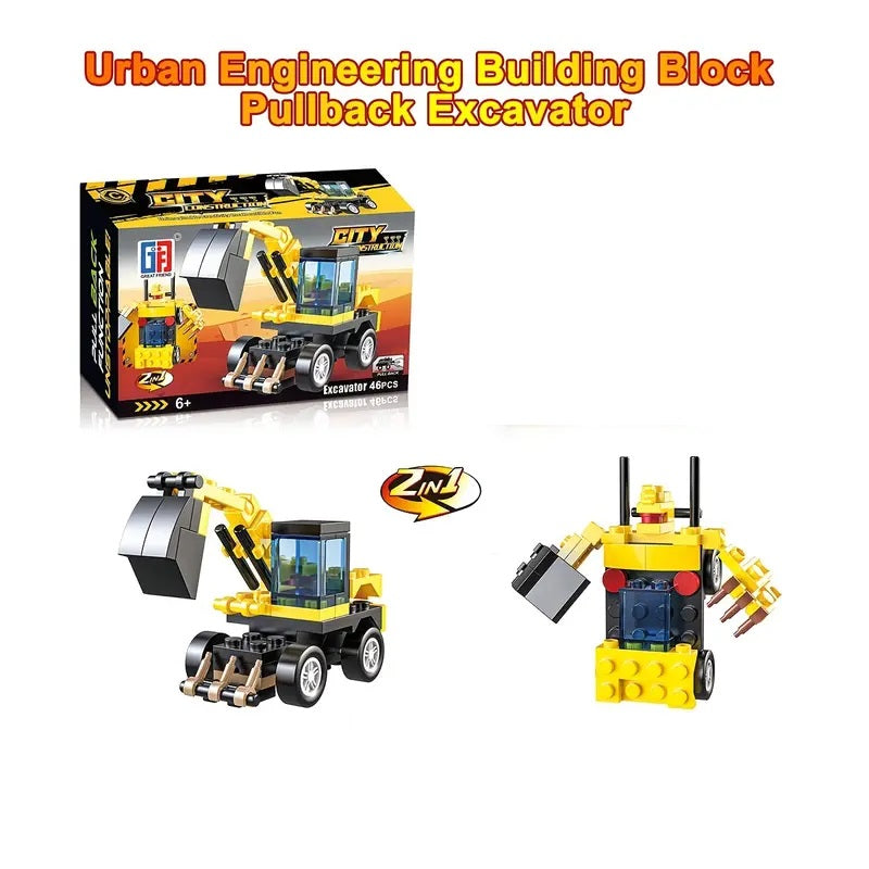46 teiliges Baustein Baufahrzeug 2 in 1 Set
