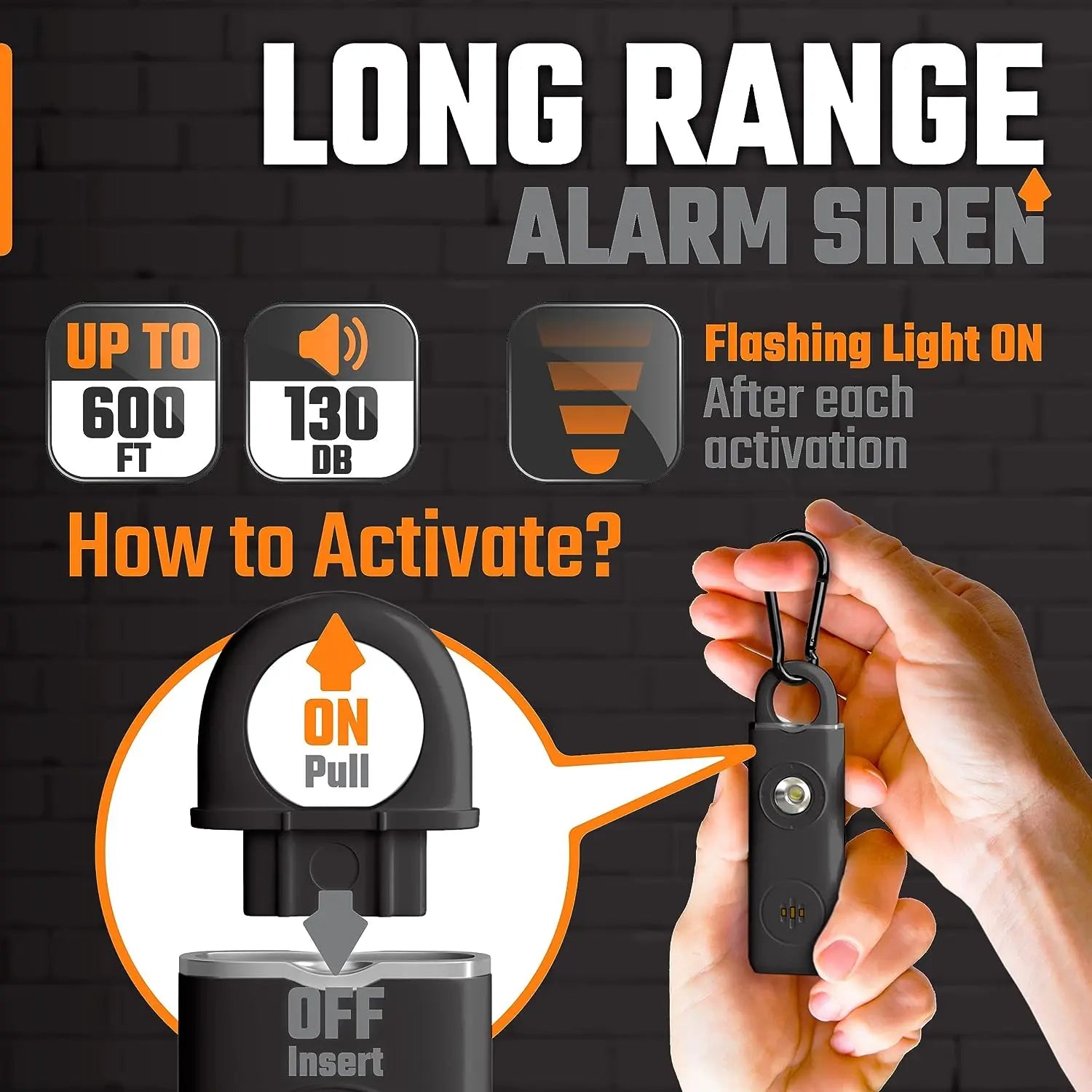 Selbstverteidigungs-Schlüsselanhänger, 130 dB, Taschenlampe