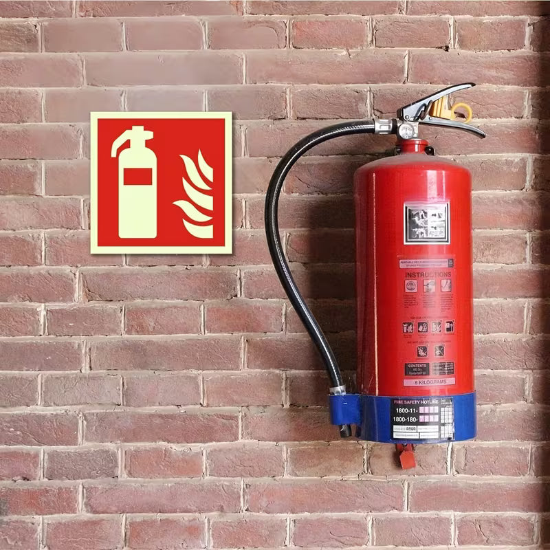 Leuchtende Feuerlöscher-Aufkleber - Notfall-Sicherheitsaufkleber grösse 15 cm x 15 cm