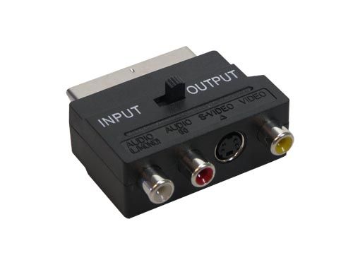Scart Adapterstecker, Scart / S-VHS + 3 x Cinch, In + Out