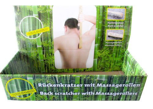 Bambus Rückenkratzer mit 2 Massagerollen, ca. 46cm lang