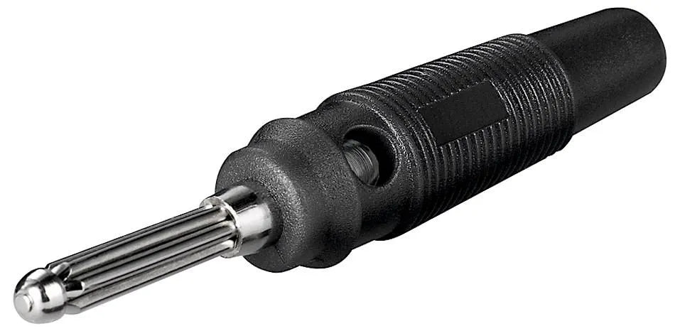 Bananenstecker, 4 mm, mit Querloch, trittfest, schwarz