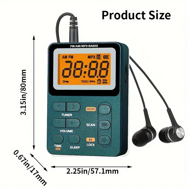 FM/AM/MP3- Multifunktions-Taschenradio mit Display Akku Betrieb/ USB-C Anschluss