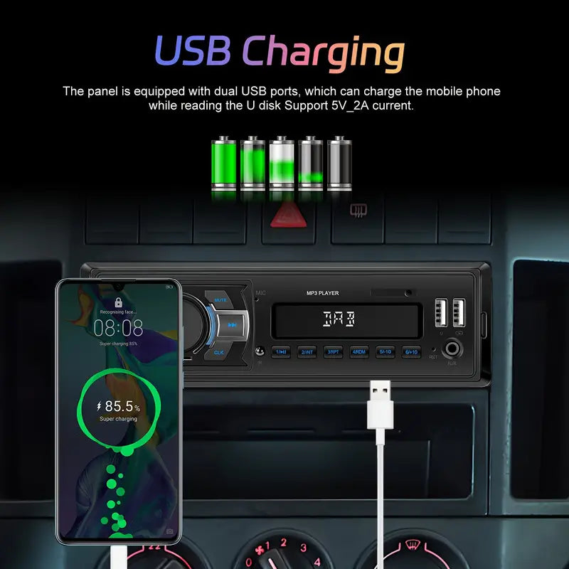 1DIN DAB Autoradio 12V mit MP3-Player USB/TF/AUX-IN mit Type-C-Ladeanschluss