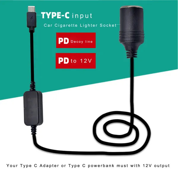 USB-C PD Typ-C Stecker auf 12V Zigarettenanzünderbuchse 30/50/100/300 cm