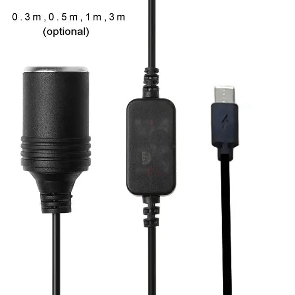 USB-C PD Typ-C Stecker auf 12V Zigarettenanzünderbuchse 30/50/100/300 cm