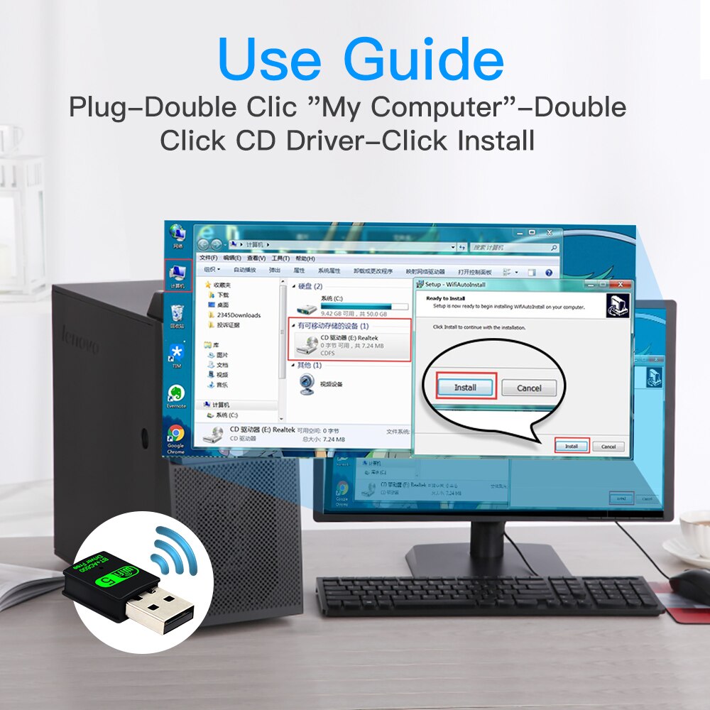 600 MBit/s USB-WLAN-Bluetooth-Adapter 2 in1 Dongle Dualband 2,4g 5GHz