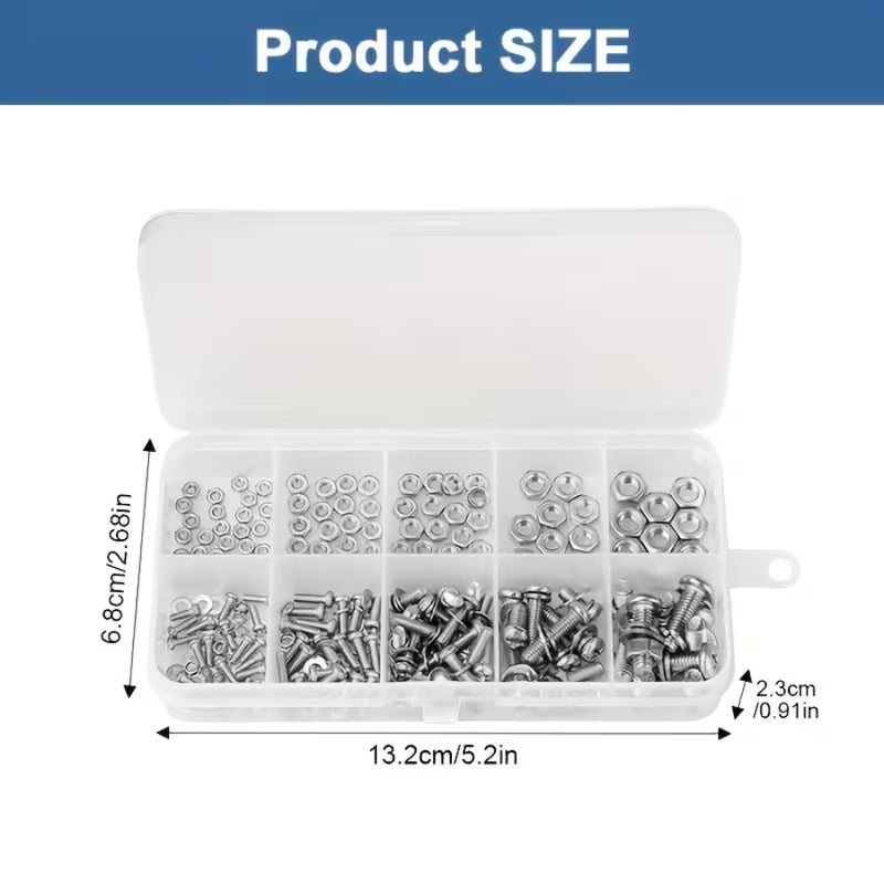 320-teiliges Sechskant-Muttern- und Schraubenset - M2, M2,5, M3, M4, M5