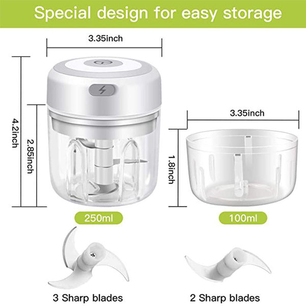 Elektrischer Zwiebel, Gemüse Hacker 250ml mit USB Weiss