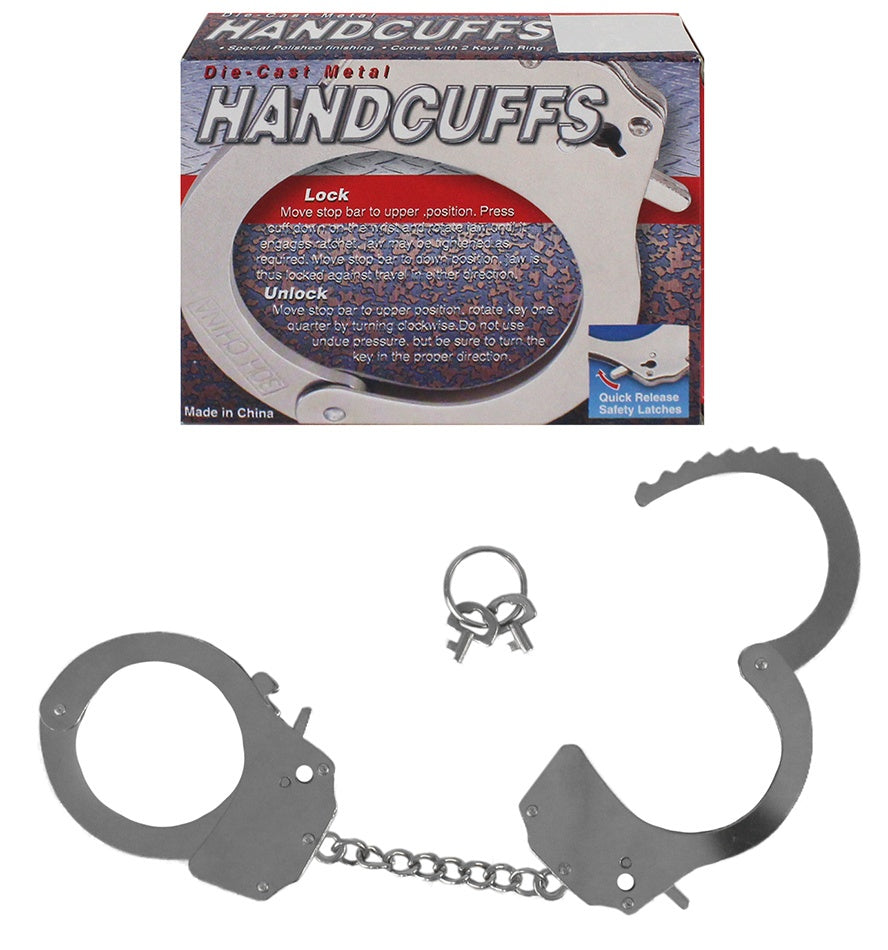 Metall Handschellen schwer, im Karton - ca Ø 7 cm - mit Sicherheitsentriegelung