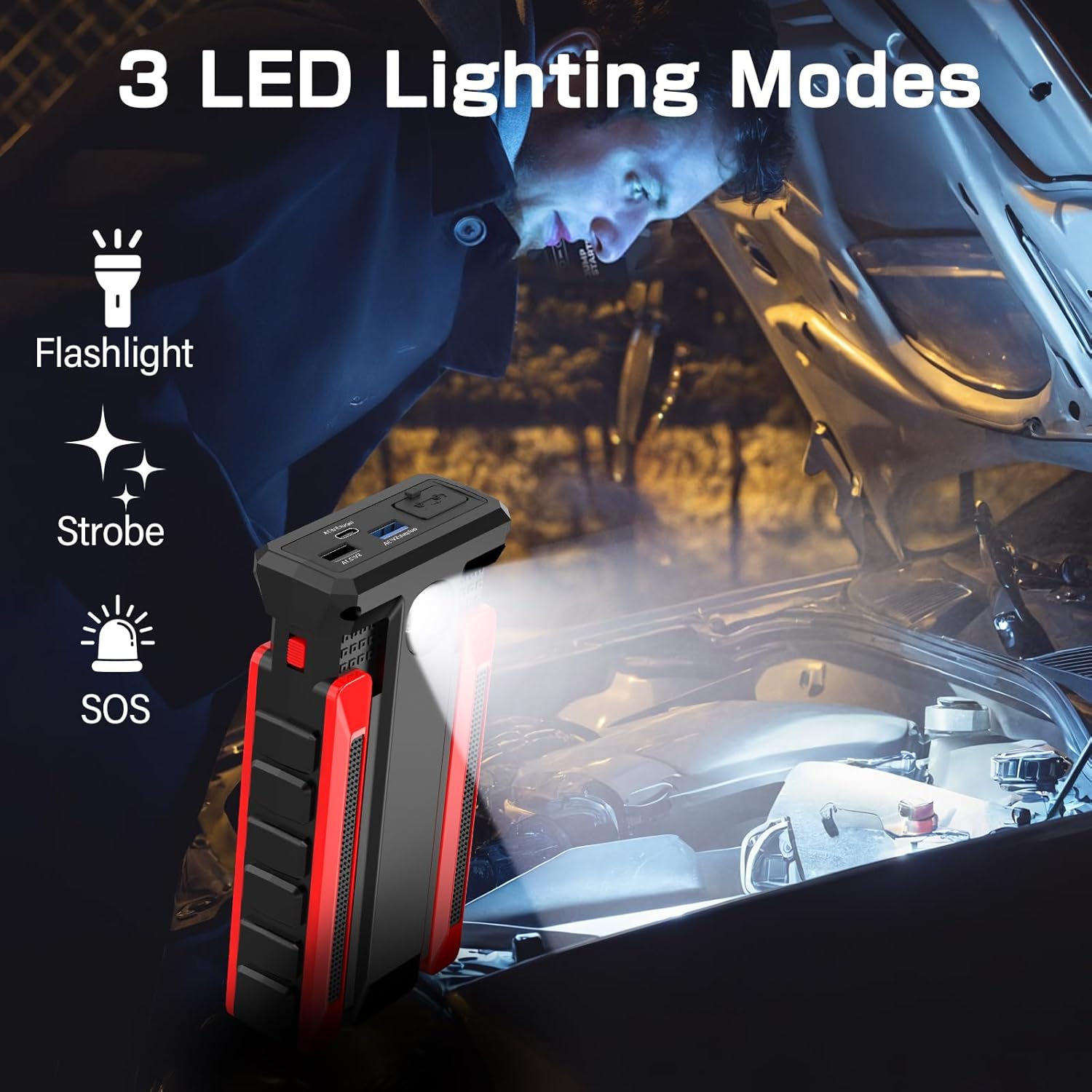 Husgw Starthilfe Powerbank 2000A – 12V Auto- & Motorrad-Booster mit LED