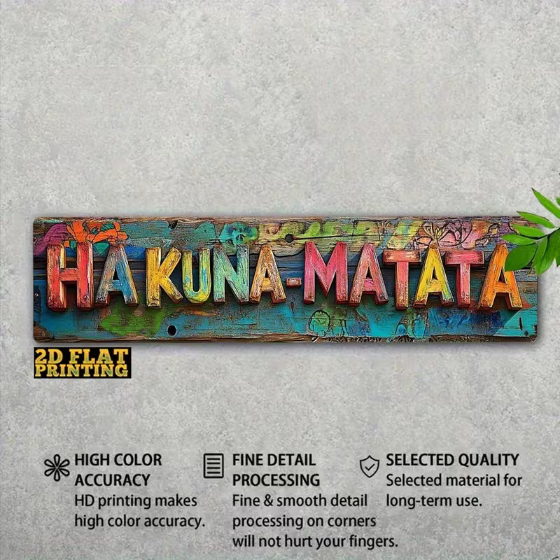 2D Flaches Vintage „Hakuna Matata“ Holzschild – Buntes Cartoon-Dekoschild