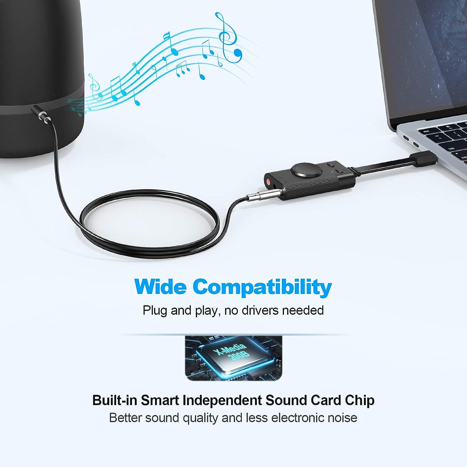 USB Soundkarte 2 in 1 Adapter mit Lautstärkeregler und Volume Kontrolle