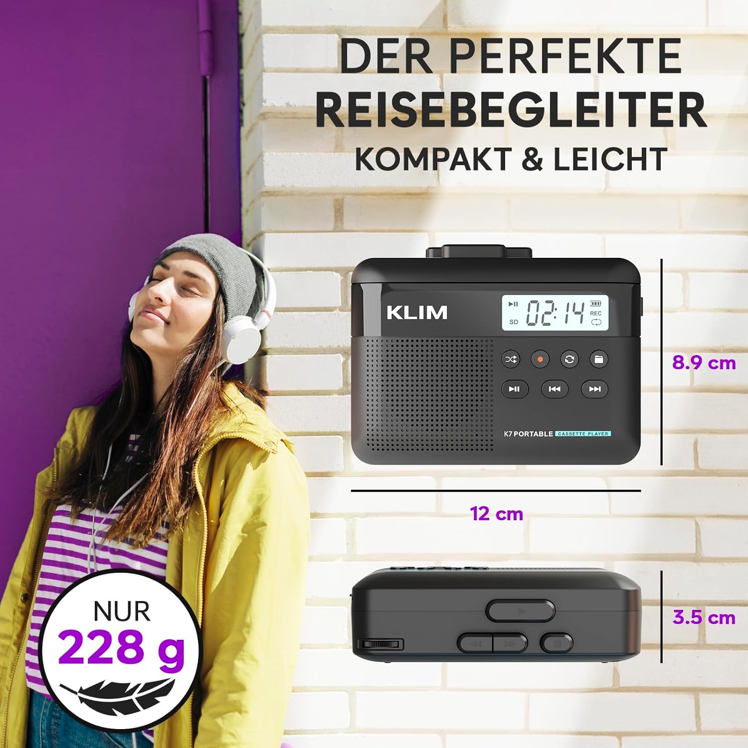 K7 Walkman Kassettenspieler + Recorder mit Lautsprecher, Akku, Ohrhörer, 16GB MicroSD Karte