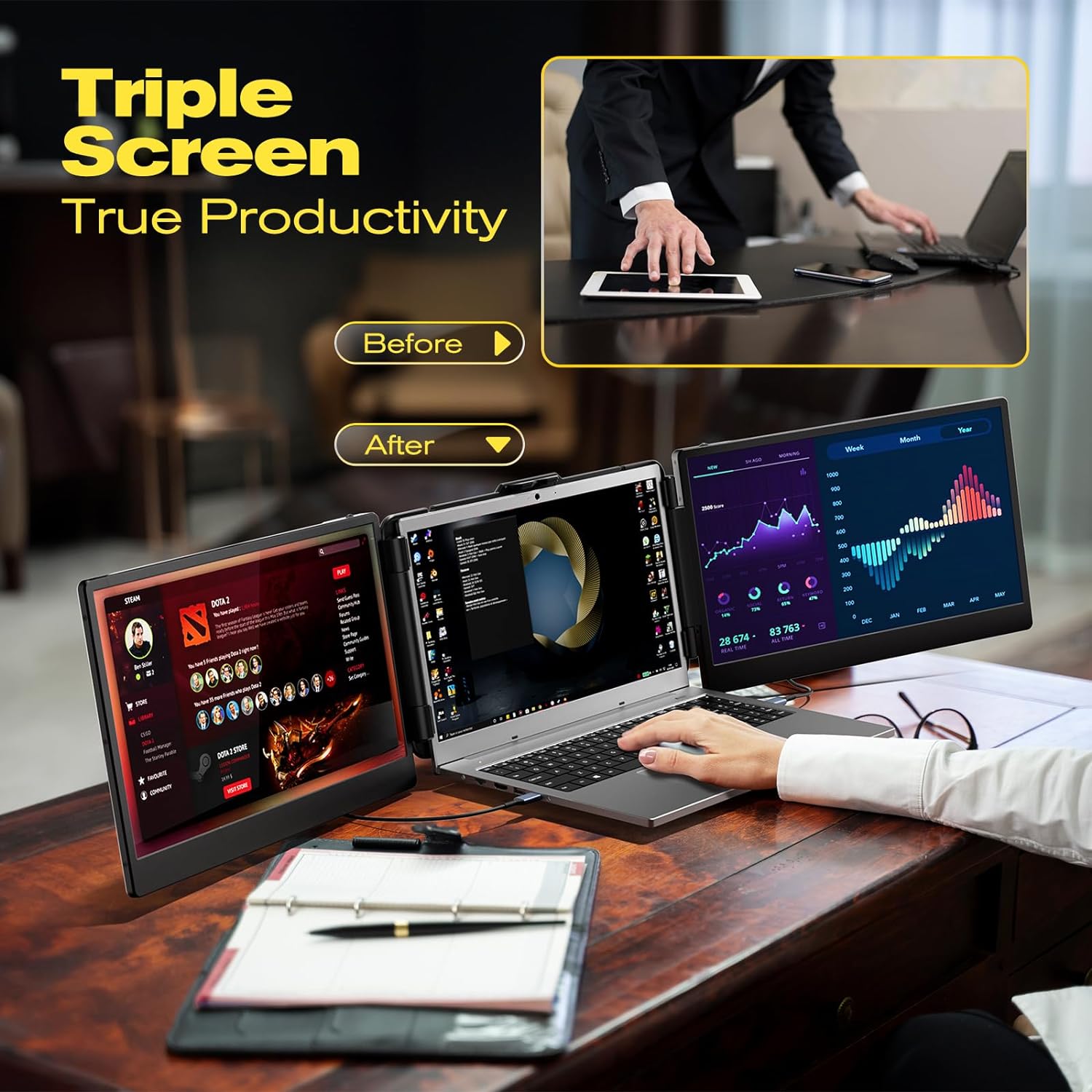 Tragbarer Dual Monitor für Laptops, 14" FHD 1080p HDR Display S2