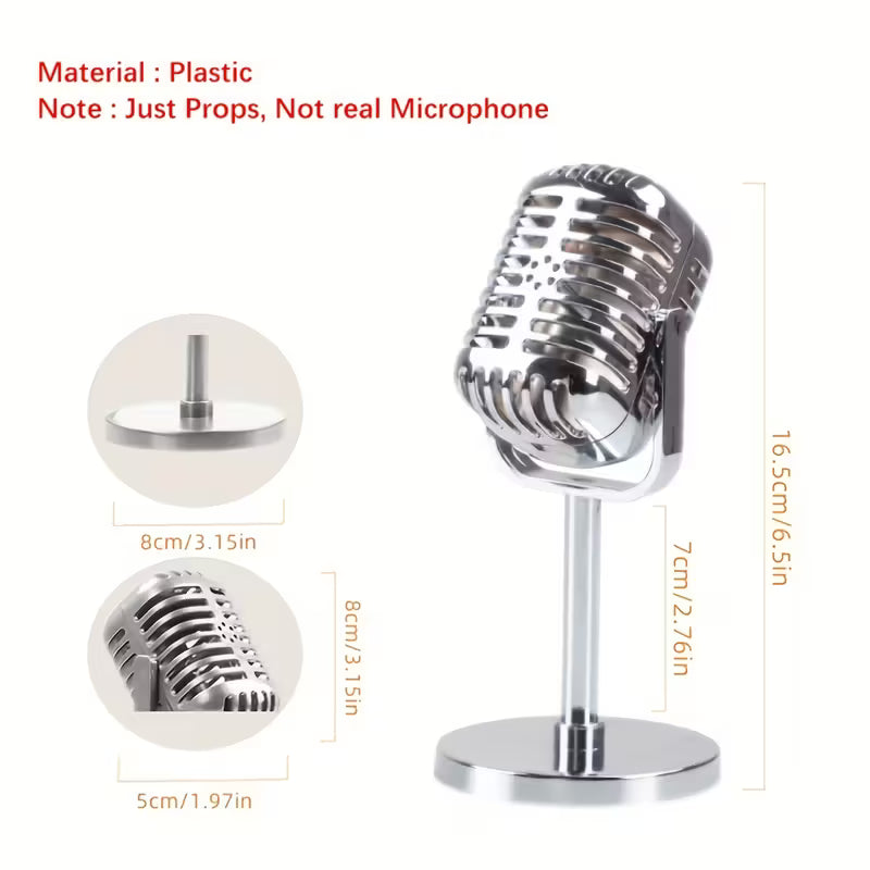 Retro Vintage Mikrofon-Deko in Gold oder Silber