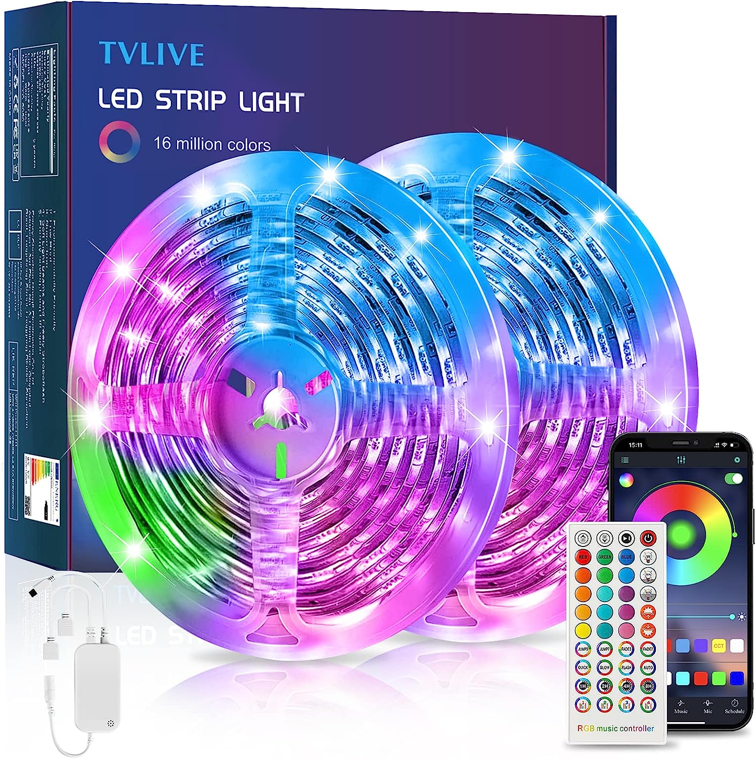 LED Strip Lichtband 5M RGB SMD 5050 LED Streifen mit Bluetooth & APP & FB