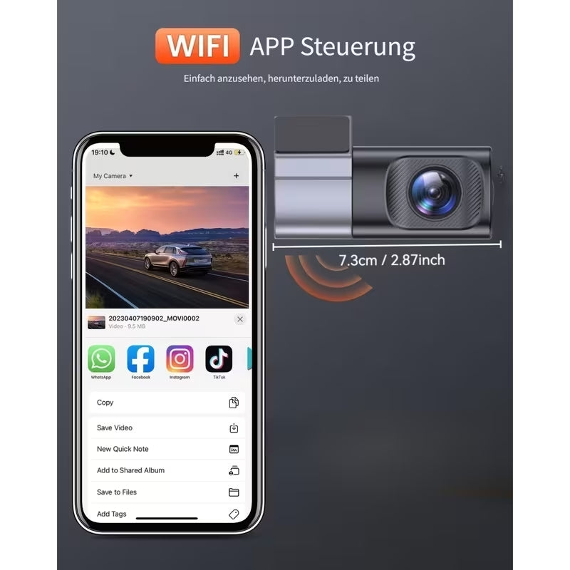 Front-Dashcam, 1080P WiFi-Dashcam, Parküberwachung, Nachtsicht