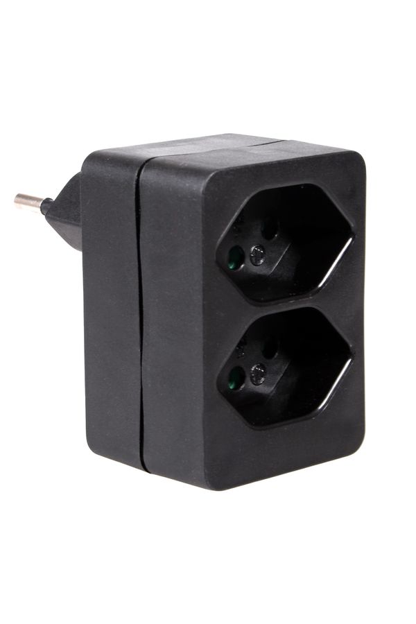 Abzweigstecker 2xT13, schwarz - 2x T13, Stecker T12, inkl. Kinderschutz, senkrecht untereinander