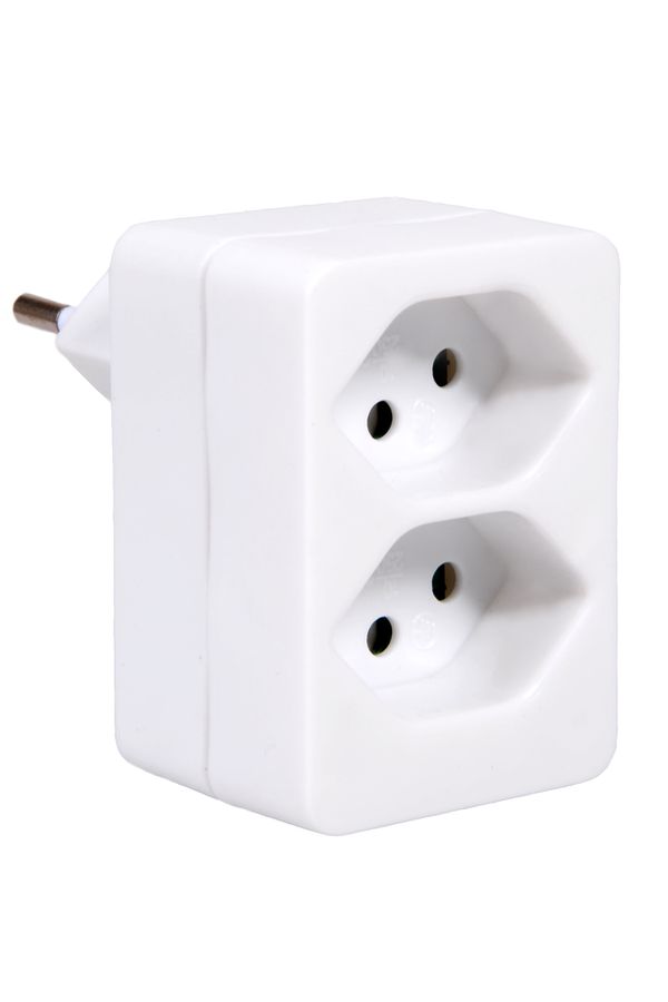 Abzweigstecker 2xT13, weiss - 2x T13, Stecker T12, inkl. Kinderschutz. senkrecht untereinander