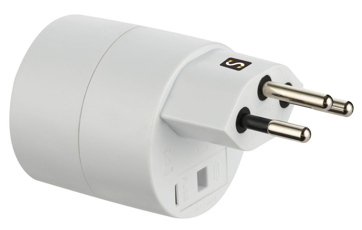 Reiseadapter NO BLOCK (offen) - Eingang: SchuKo Typ F | Ausgang Schweiz T12, 10A, weiss, offen = ohne Verpackung