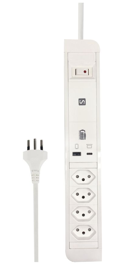 PRINCIPIO+ USB AC 65W - PD65W 1x USB-C, 1x USB-A, 4x T13, 2m Kabel, weiss