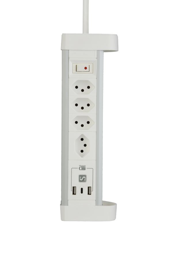 ALU DESKTOP USB-C - 4xT13, 1x USB-C / 2x USB-A max. 3.4A / PD 20W, 2.0m Zuleitung, weiss